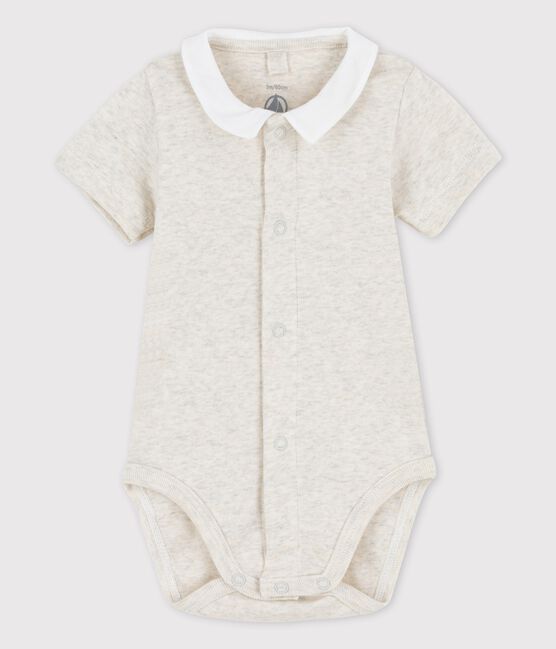 Kurzärmeliger Baby-Body aus Bio-Baumwolle mit Kragen beige MONTELIMAR CHINE