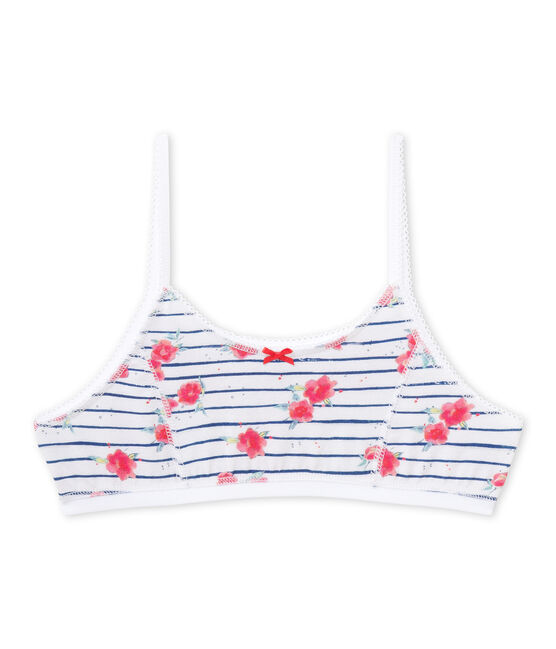 Bedrucktes Mädchen-Bustier aus Stretch-Jersey weiss ECUME/blau MAJOR/ MULTICO