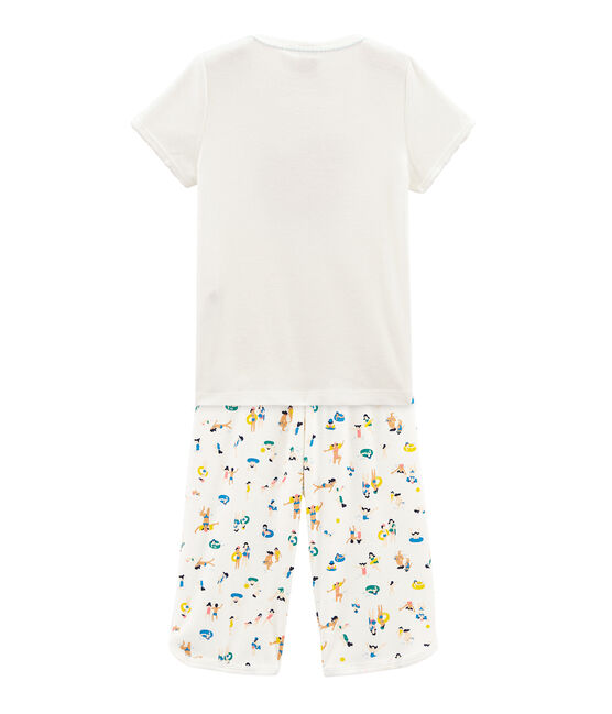 Rippstrick-Kurzpyjama für kleine Mädchen weiss MARSHMALLOW/weiss MULTICO