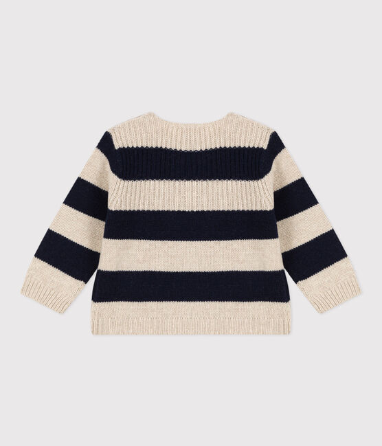 Babypullover aus Woll und Baumwollstrick weiss AVALANCHE/blau SMOKING