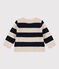 Babypullover aus Woll und Baumwollstrick weiss AVALANCHE/blau SMOKING
