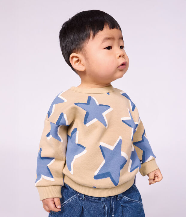 Baby-Sweatshirt aus Baumwolle mit Hertmotiv beige/vielfarbig