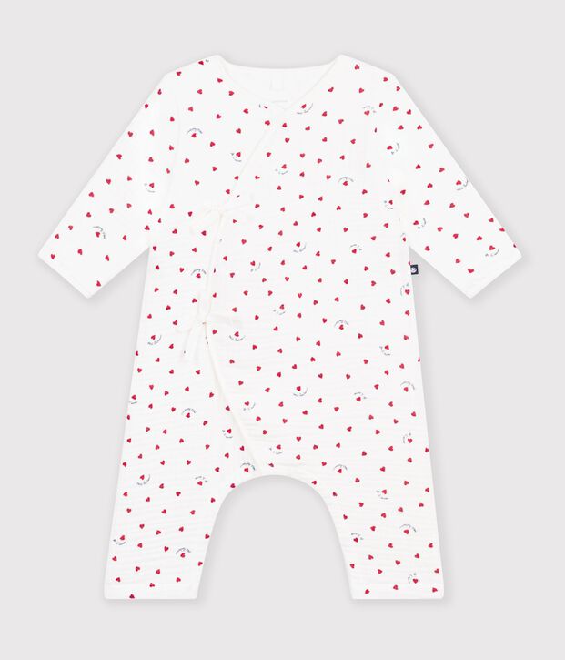 Baby-Strampler aus Baumwollgaze mit kleinem Herzchenmuster weiss/vielfarbig