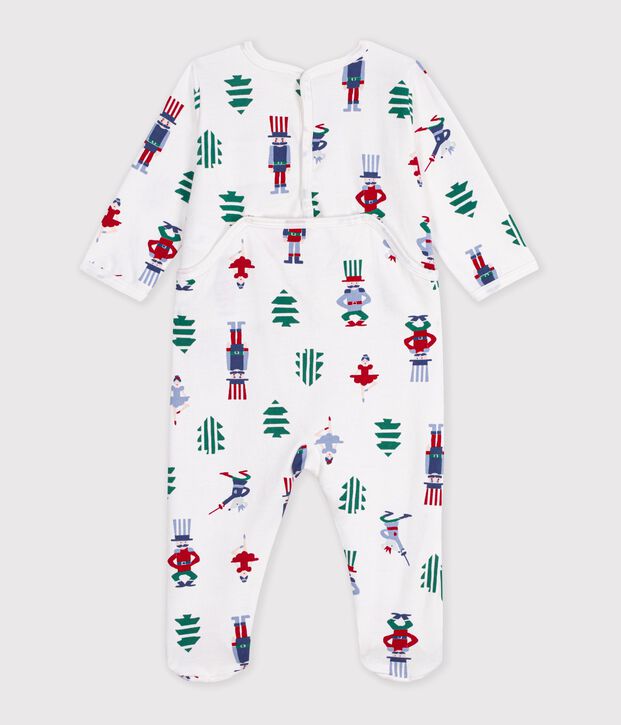 Strampler aus Molton mit &Ouml;ffnung am R&uuml;cken und Weihnachtsmotiv weiss/vielfarbig