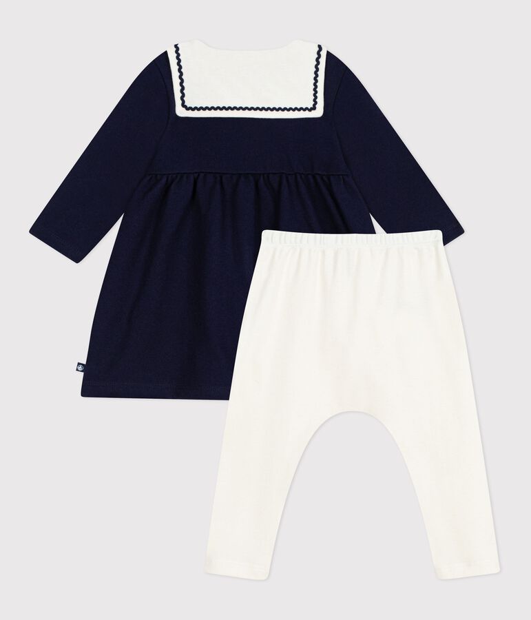 Baby-Kleid im Marine-Look mit Matrosenkragen und Leggings aus Baumwolle blau/naturfarben