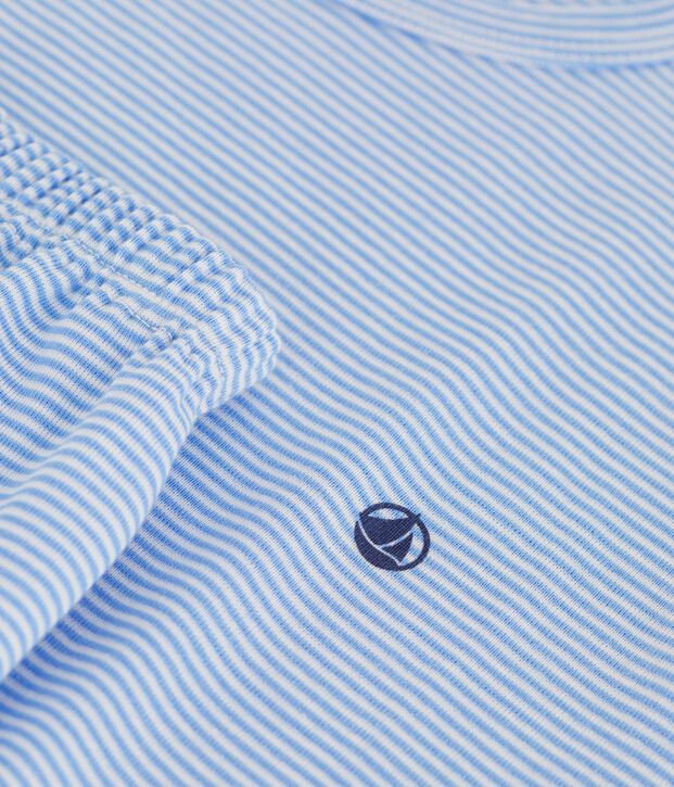 Kinder-Kurzpyjama aus Baumwolle mit Streifen blau/weiss