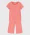 Kurzärmeliger Kinderpyjama aus Bio-Baumwolle mit Blumenmuster für Mädchen rosa PAPAYE/ MARSHMALLOW