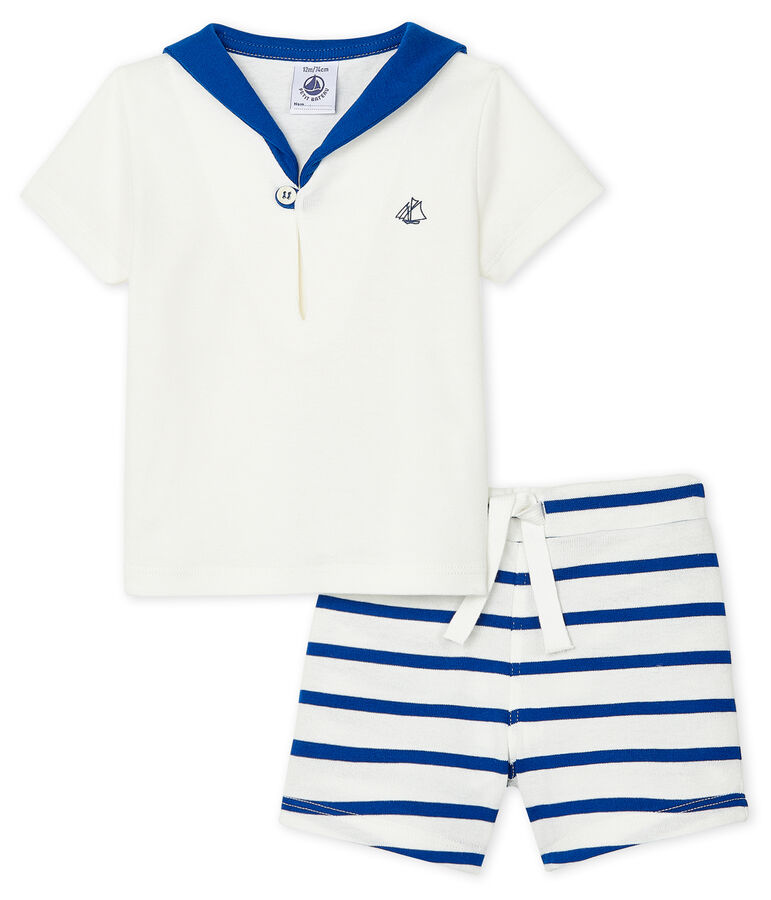 Zweiteiliges Baby-Set f&uuml;r Jungen weiss/blau