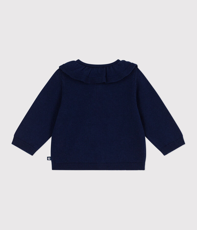 Baby-Cardigan mit Kragen aus einfarbigem Woll- und Baumwollstrick blau