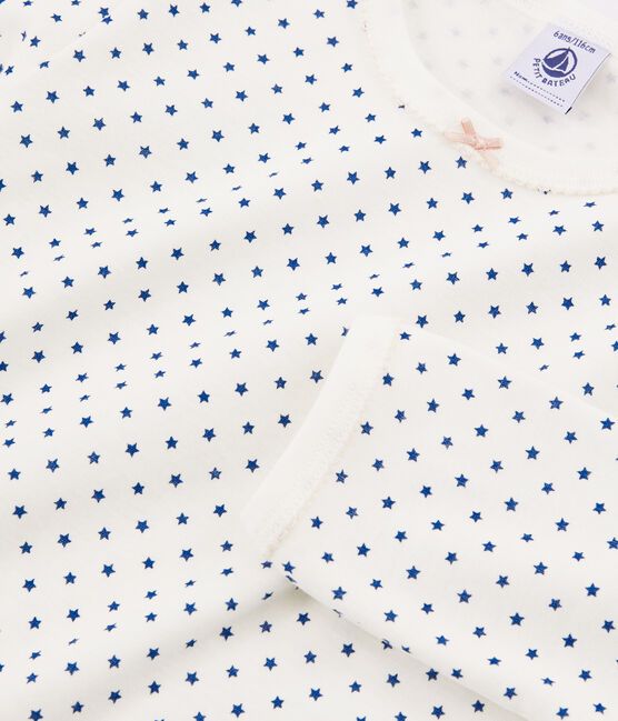 Rippstrick-Pyjama für Mädchen weiss MARSHMALLOW/blau MAJOR CN