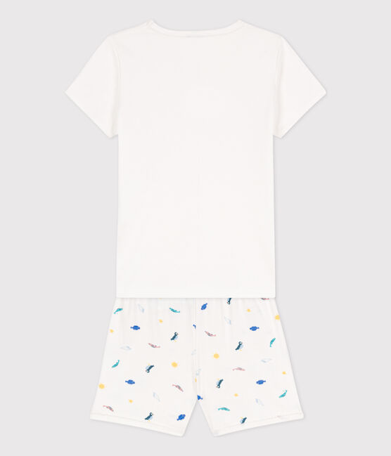 Kinder-Kurzpyjama aus Baumwolle mit Meerestier-Motiv für Mädchen weiss MARSHMALLOW/weiss MULTICO