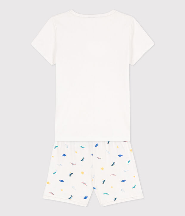 Kinder-Kurzpyjama aus Baumwolle mit Meerestier-Motiv f&uuml;r M&auml;dchen weiss/vielfarbig