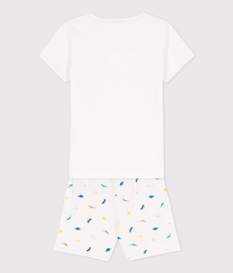 Kinder-Kurzpyjama aus Baumwolle mit Meerestier-Motiv f&uuml;r M&auml;dchen weiss/vielfarbig