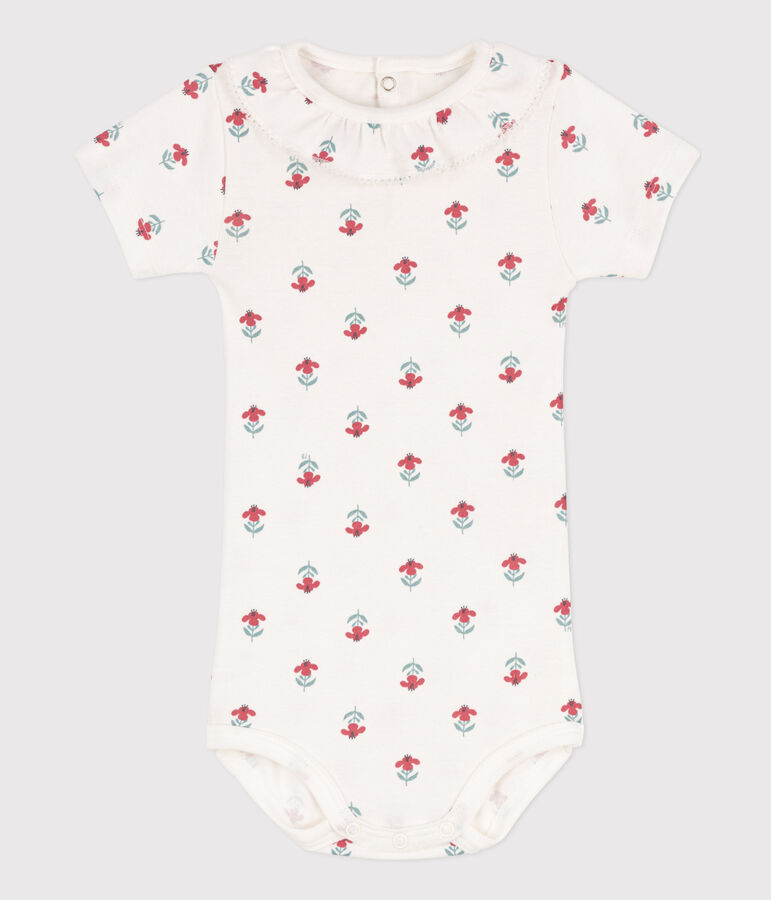 Kurz&auml;rmeliger Baby-Body aus Baumwolle mit Blumenmuster weiss/vielfarbig
