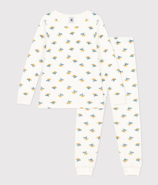 Kinderpyjama aus Frottee mit Blumenmotiv für Mädchen weiss MARSHMALLOW/weiss MULTICO