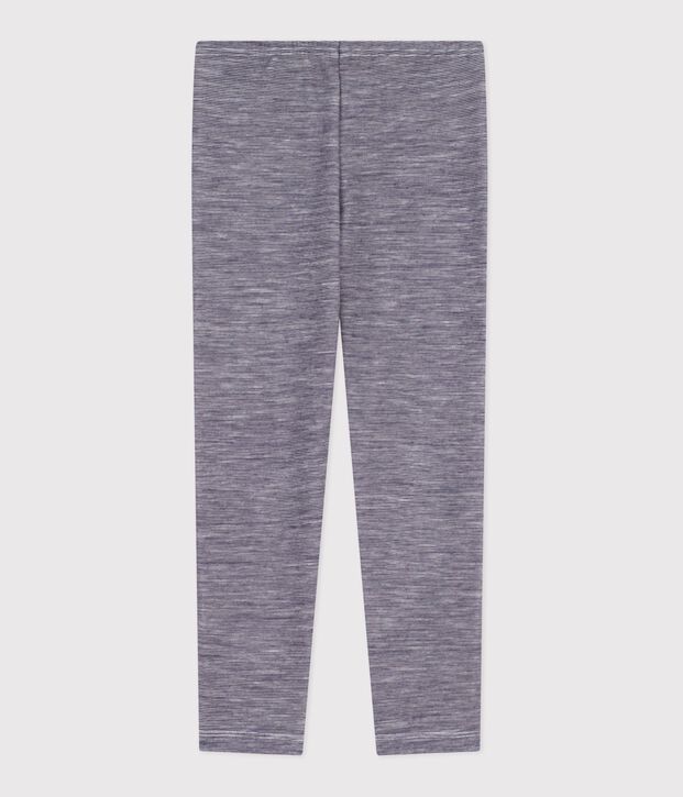 Kinder-Leggings aus einfarbiger Wolle und Baumwolle mit Streifen blau/weiss