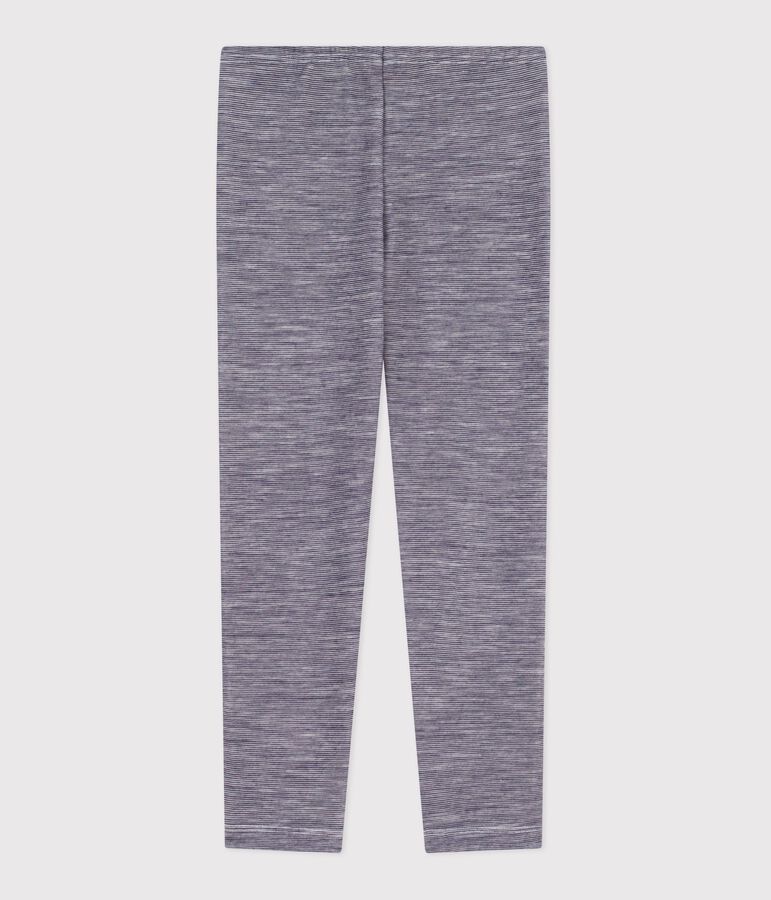 Kinder-Leggings aus einfarbiger Wolle und Baumwolle mit Streifen blau/weiss