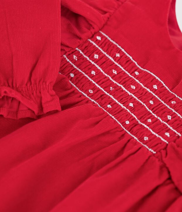 Baby-Kurzoverall aus Fein-Cord mit Raffungen und R&uuml;schen rot