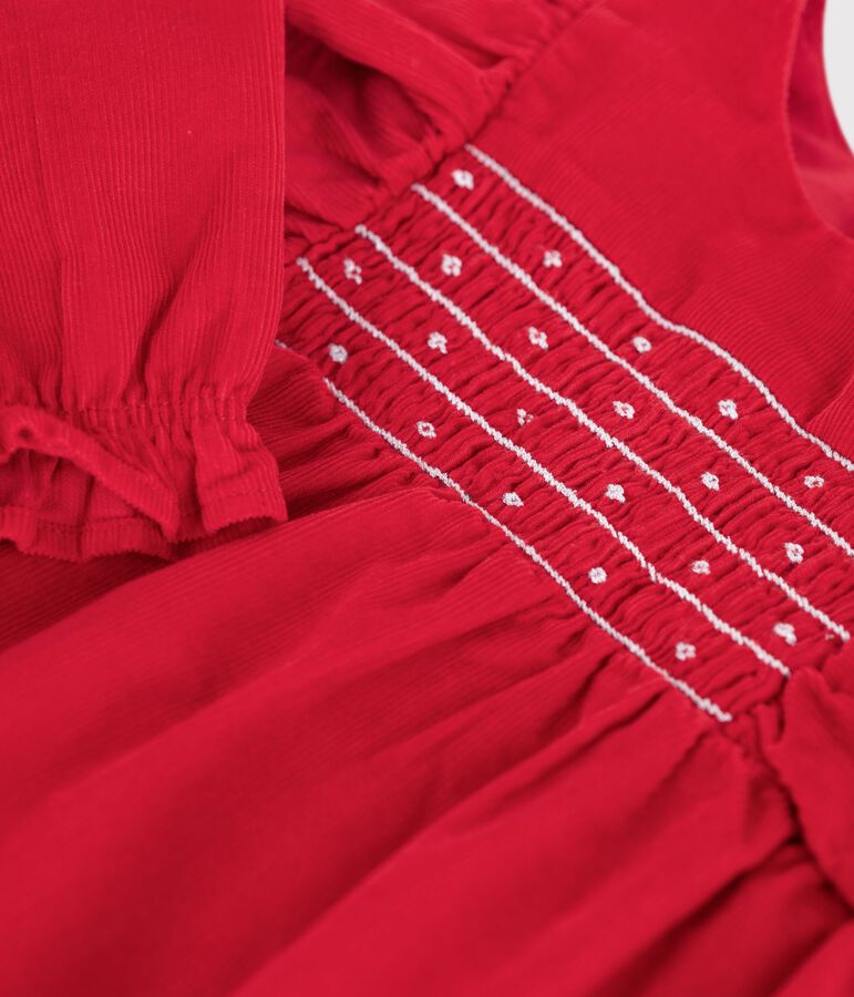 Baby-Kurzoverall aus Fein-Cord mit Raffungen und R&uuml;schen rot