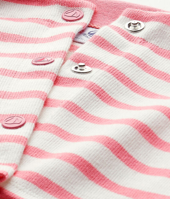 Gestreifter Baby-Mädchen-Cardigan weiss MARSHMALLOW/rosa PETAL
