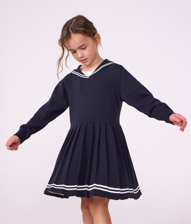 Lang&auml;rmeliges Kinder-Kleid aus einfarbiger Baumwolle SMOKING