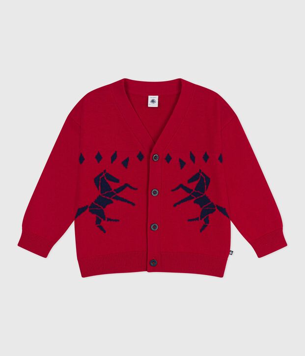 Kinder-Cardigan aus Wolle und Baumwolle mit Muster rot/blau