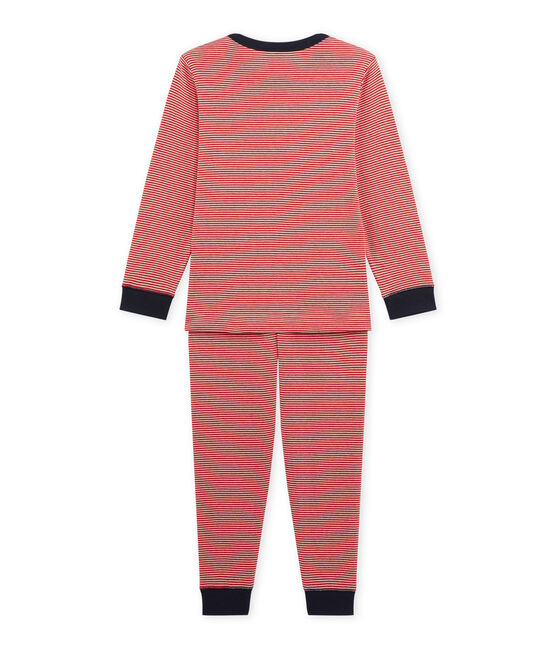 Jungen-Schlafanzug mit Milleraies-Ringelmuster rot FROUFROU/beige COQUILLE