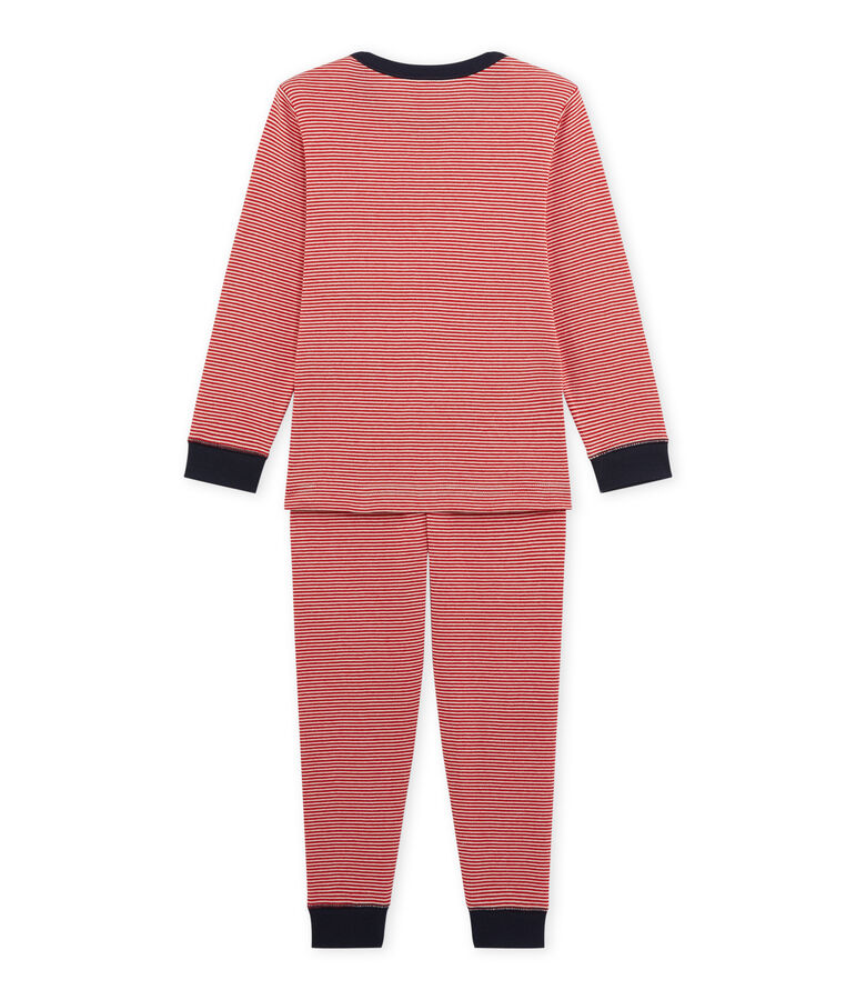 Jungen-Schlafanzug mit Milleraies-Ringelmuster rot/weiss