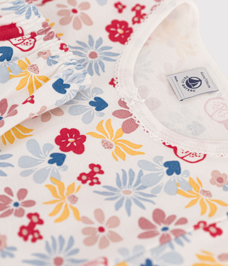 Kurzer Kinderpyjama aus Baumwolle mit Blumenmuster weiss MARSHMALLOW/weiss MULTICO