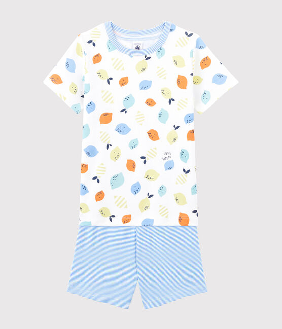 Kinder-Kurzpyjama aus Bio-Baumwolle mit Zitronenmotiv für Jungen weiss MARSHMALLOW/weiss MULTICO