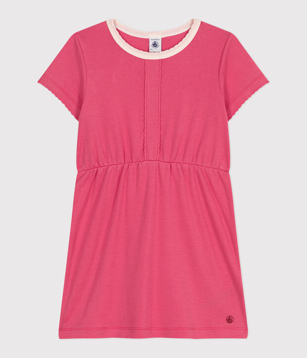 Kurz&auml;rmeliges Kinder-Kleid aus einfarbiger Baumwolle rosa
