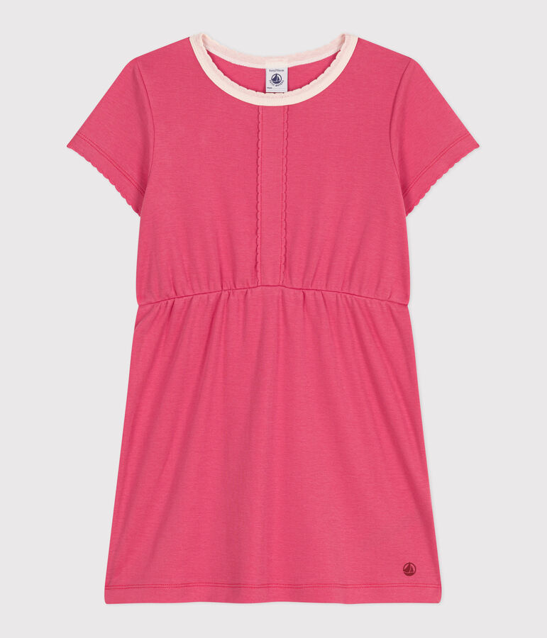 Kurz&auml;rmeliges Kinder-Kleid aus einfarbiger Baumwolle rosa PEONIA