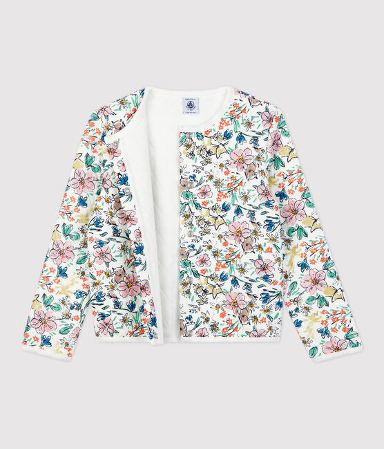 Kinder-Cardigan aus Doppeljersey für Mädchen weiss MARSHMALLOW/weiss MULTICO