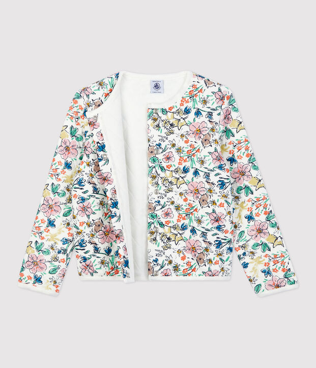 Kinder-Cardigan aus Doppeljersey f&uuml;r M&auml;dchen weiss/vielfarbig