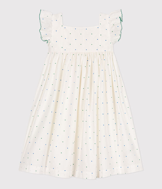Ärmelloses Kinder-Kleid aus Baumwolle mit Pünktchenmuster weiss MARSHMALLOW/weiss MULTICO