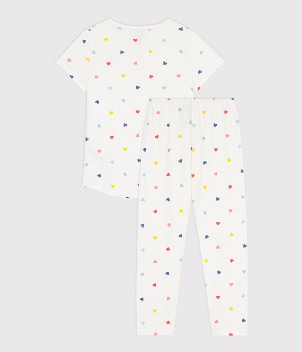 Kurz&auml;rmeliger Kinder-Pyjama mit langer Hose aus Baumwolle mit Herzmotiv weiss/vielfarbig