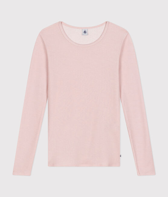 Langärmeliges Damen-T-Shirt aus Wolle und Baumwolle rosa SALINE