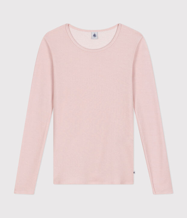 Lang&auml;rmeliges Damen-T-Shirt aus Wolle und Baumwolle rosa
