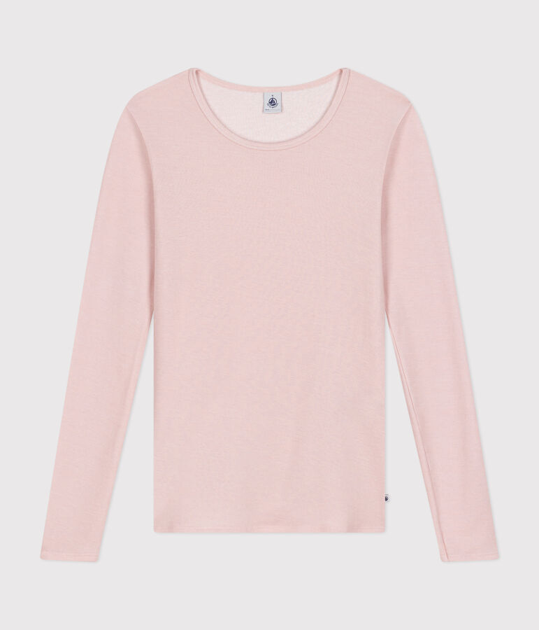 Lang&auml;rmeliges Damen-T-Shirt aus Wolle und Baumwolle rosa SALINE