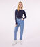 Langärmeliges Damen-T-Shirt L'Iconique aus einfarbigem Rippstrick blau SMOKING