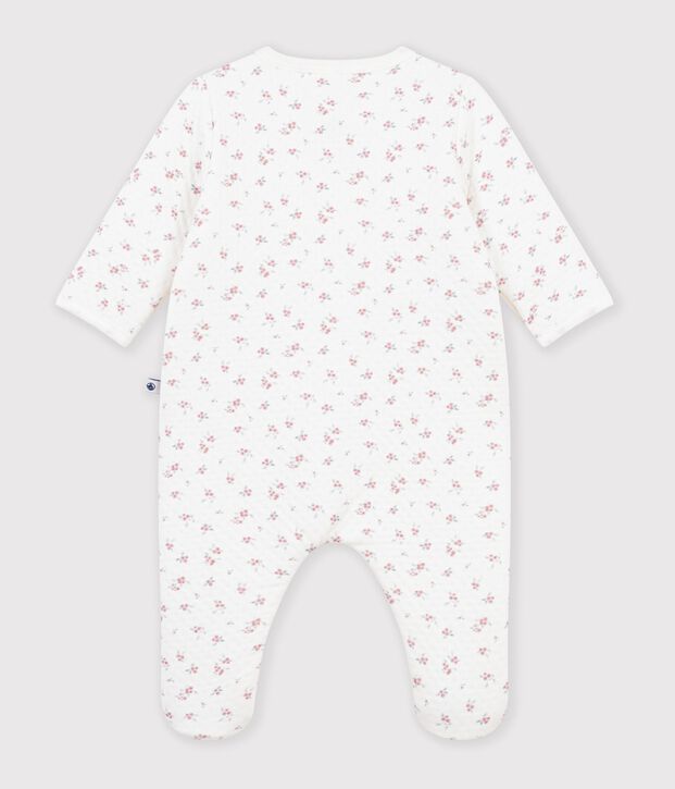 Strampler aus Doppeljersey mit Blumenmuster weiss/rosa