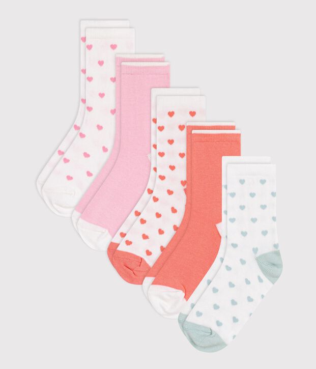5er-Set Kinder-Socken aus Baumwolle mit Herzmotive f&uuml;r M&auml;dchen vielfarbig