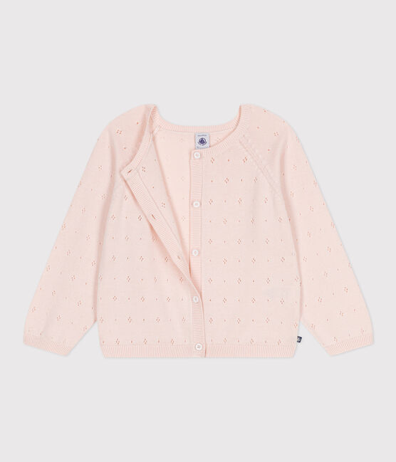 Kinder-Strickjacke aus Baumwolle mit Zierstrick rosa FLEUR