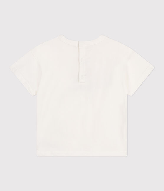 Kurzärmeliges Baby-T-Shirt aus einfarbiger Baumwolle weiss MARSHMALLOW