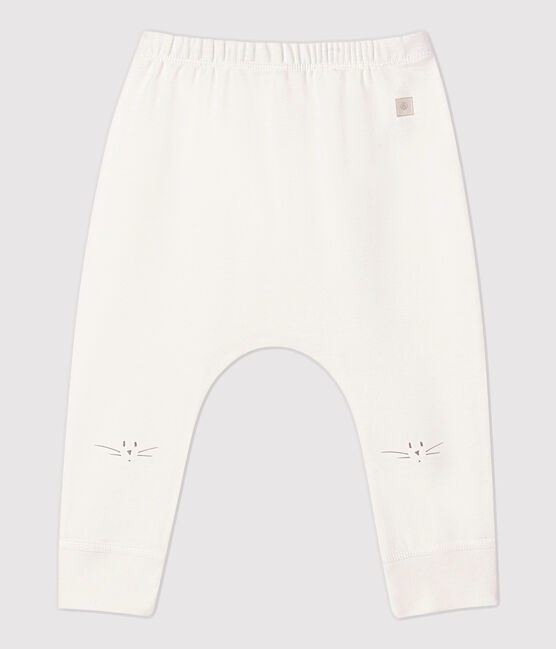 Baby-Leggings aus Bio-Baumwolle mit Katzenkopf-Motiv weiss MARSHMALLOW