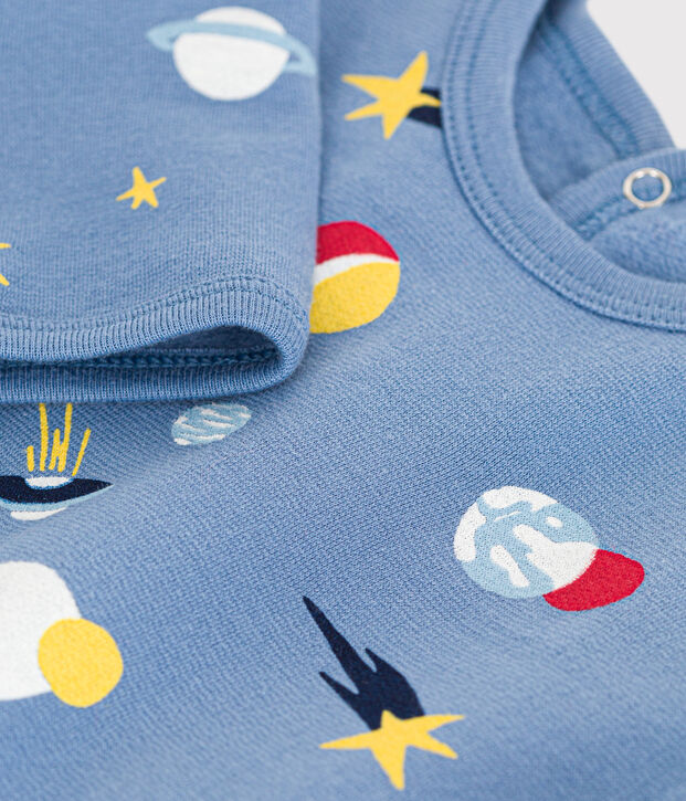 Strampler aus aufgerautem Molton mit Weltraummotiven blau/vielfarbig