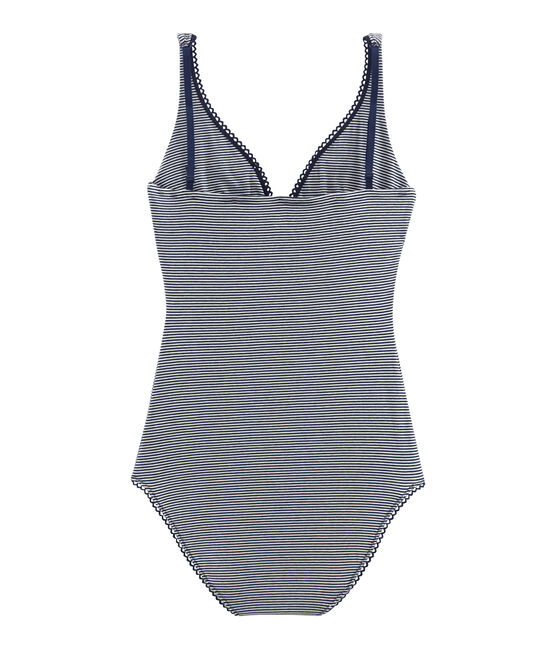 Ärmelloser damen-body aus extra feinem jersey blau ABYSSE/weiss LAIT