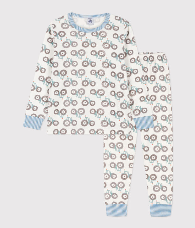 Kinderpyjama aus Baumwolle mit Trecker-Motiv weiss/vielfarbig