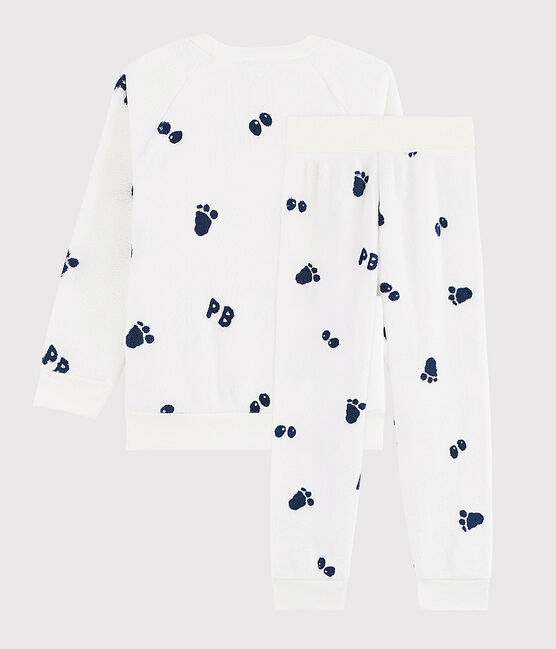 Kinderpyjama aus Fleece für Jungen weiss MARSHMALLOW/blau MEDIEVAL CN