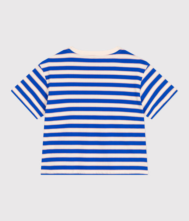 Damen-T-Shirt Le Boxy aus Baumwolle mit Streifen naturfarben/vielfarbig